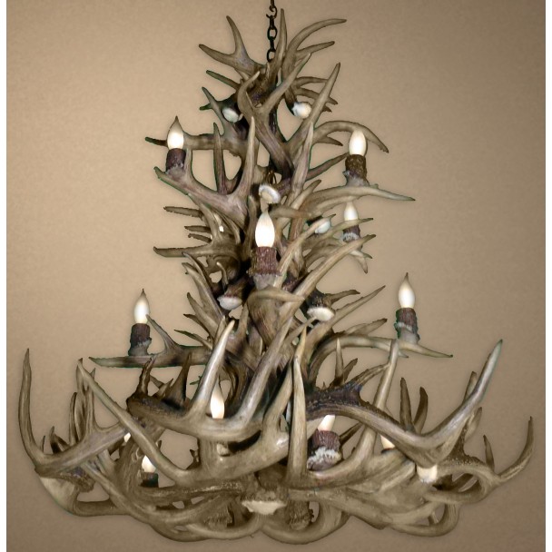 Real Antler Whitetail Tall Spruce Chandelier WTTS